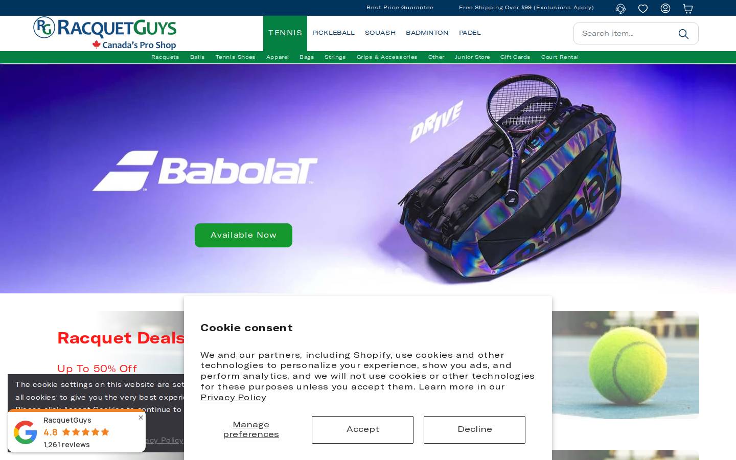 racquetguys.ca homepage screenshot