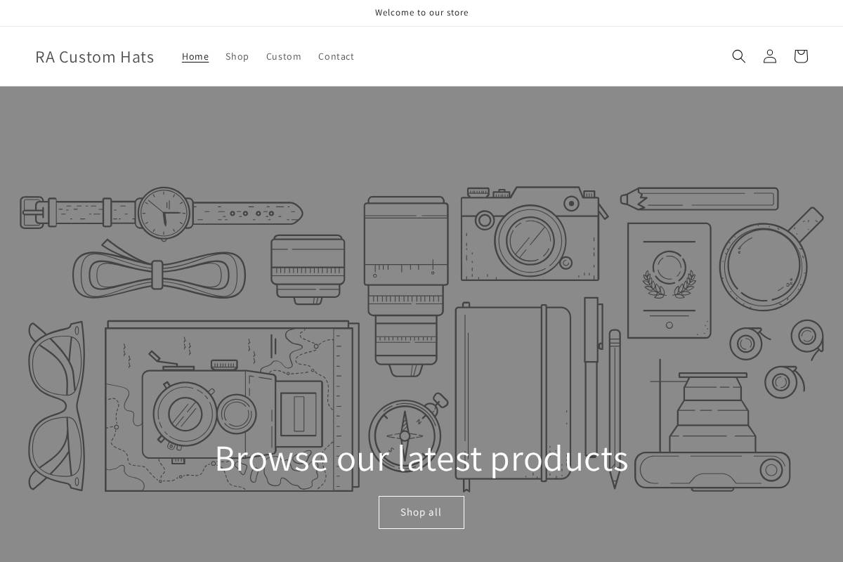 racustomhats.com homepage screenshot