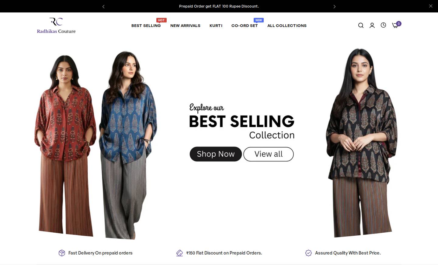 radhikascouture.com homepage screenshot