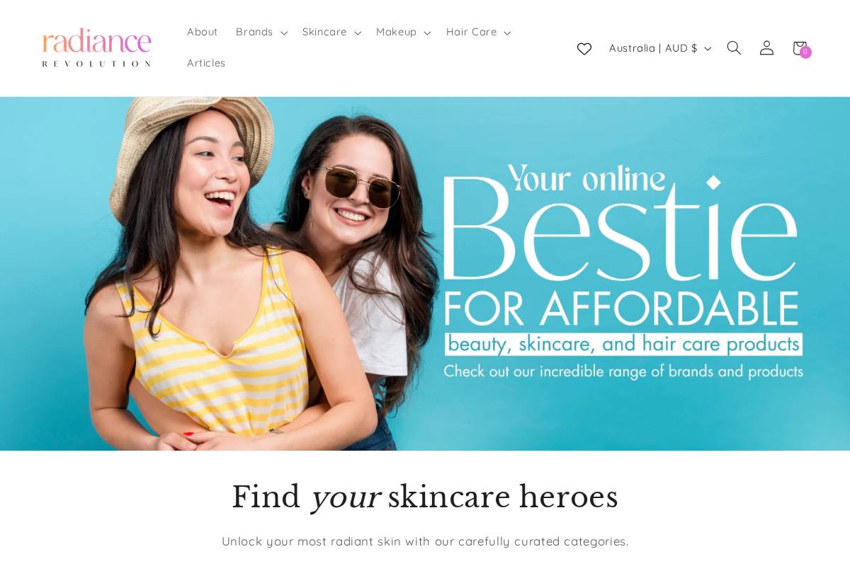 Radiance Revolution homepage screenshot