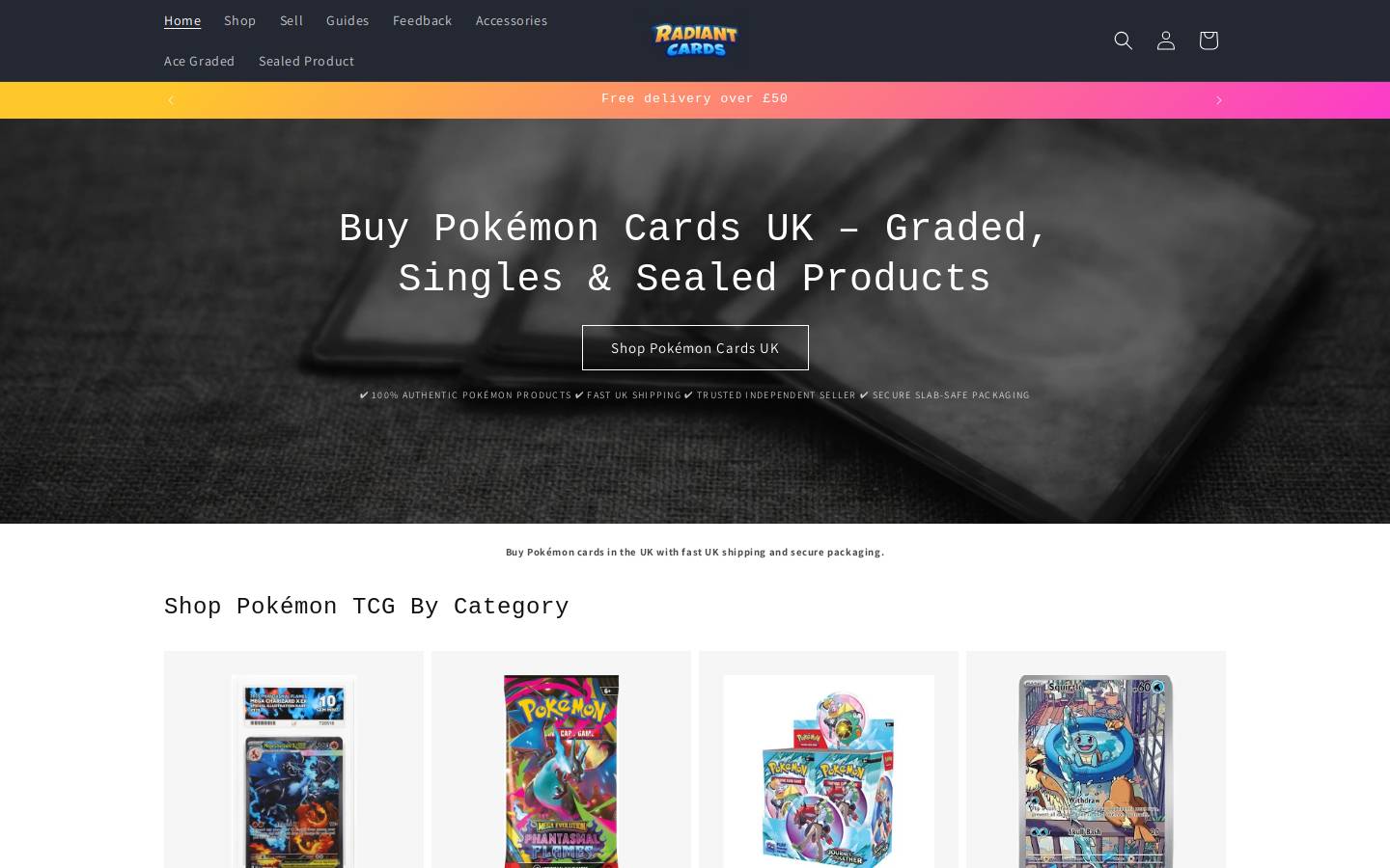 Radiantcards homepage screenshot