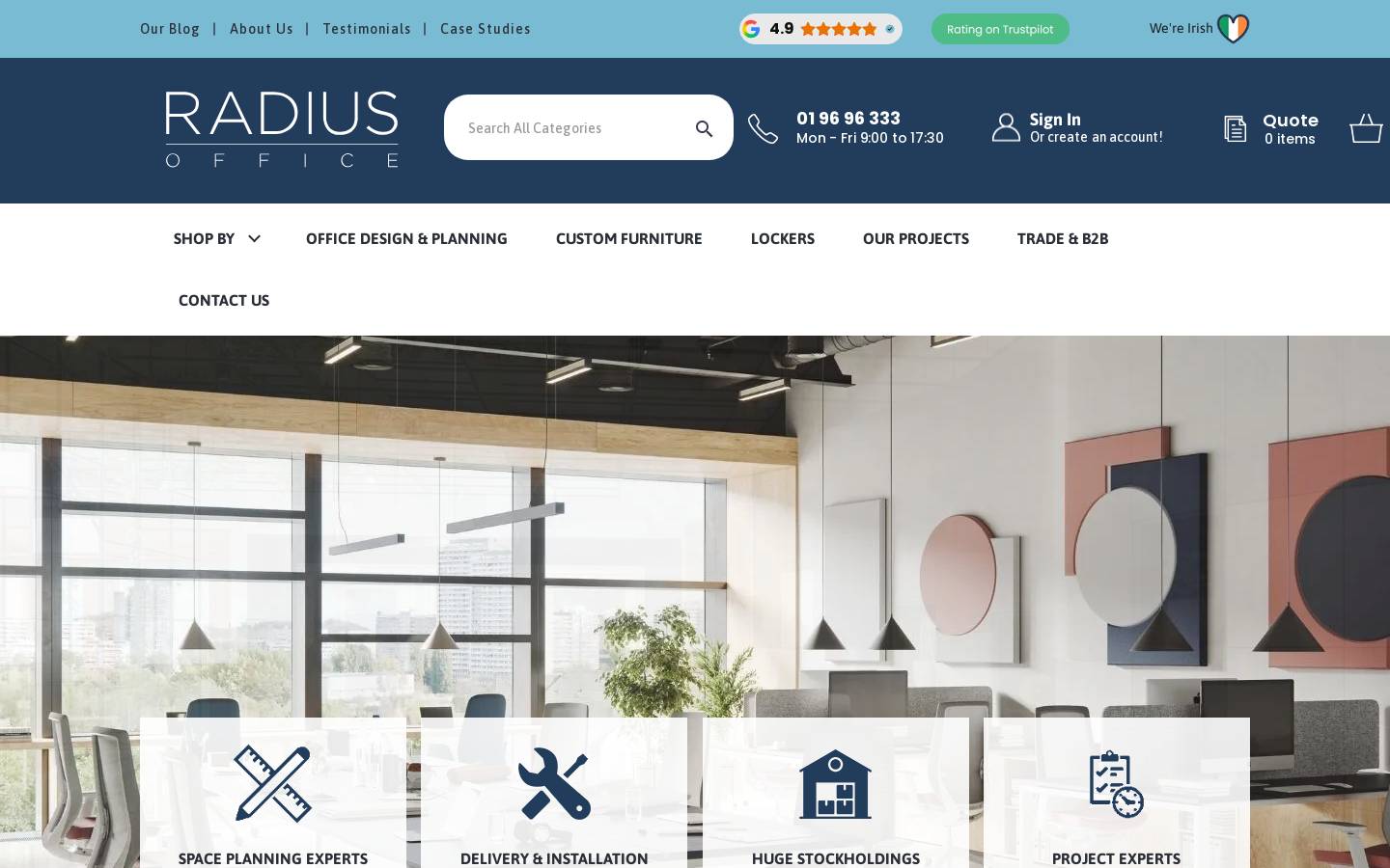 Radius Office Furniture homepage screenshot