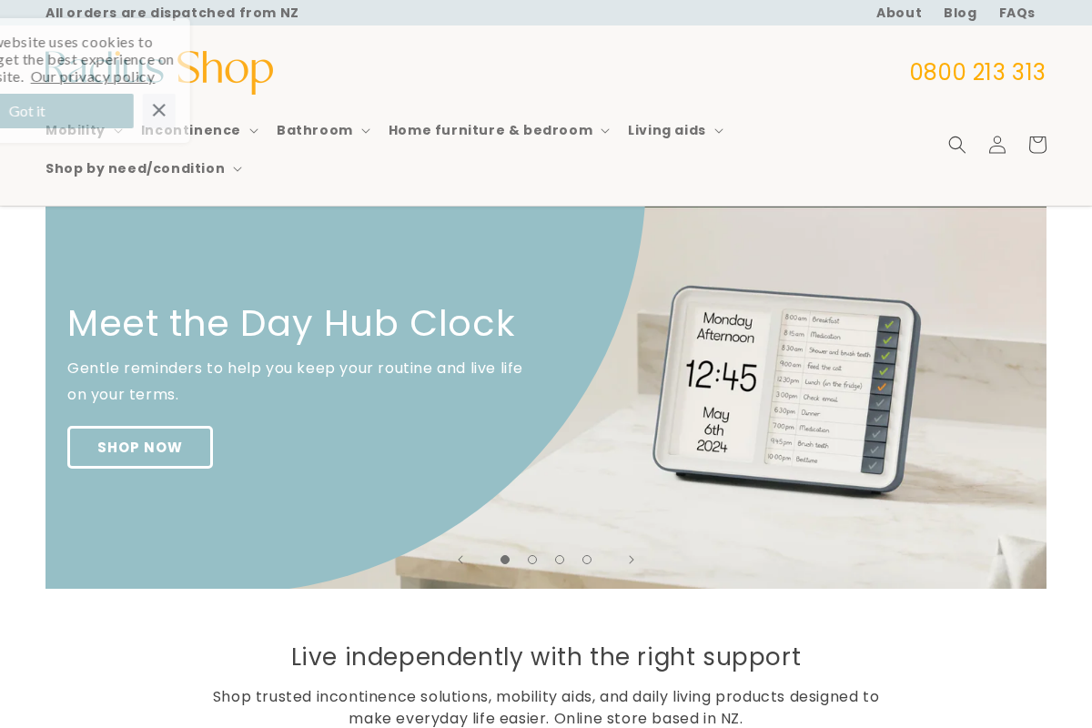 radiusshop.co.nz homepage screenshot