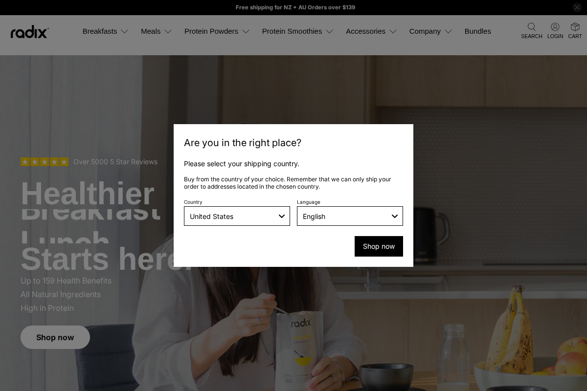 Radix Nutrition homepage screenshot