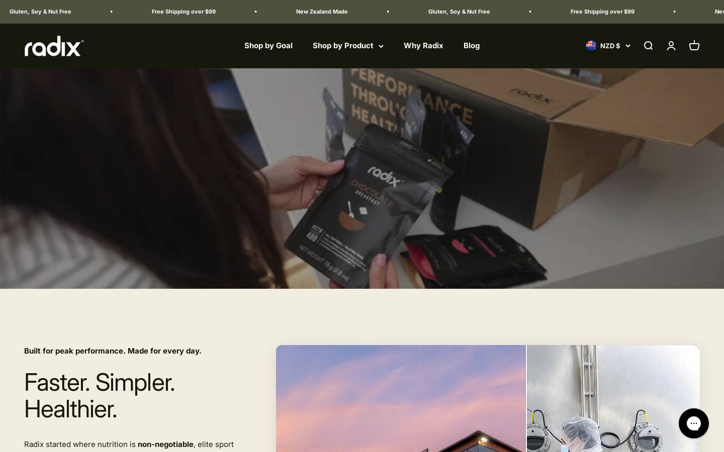 Radix Nutrition homepage screenshot