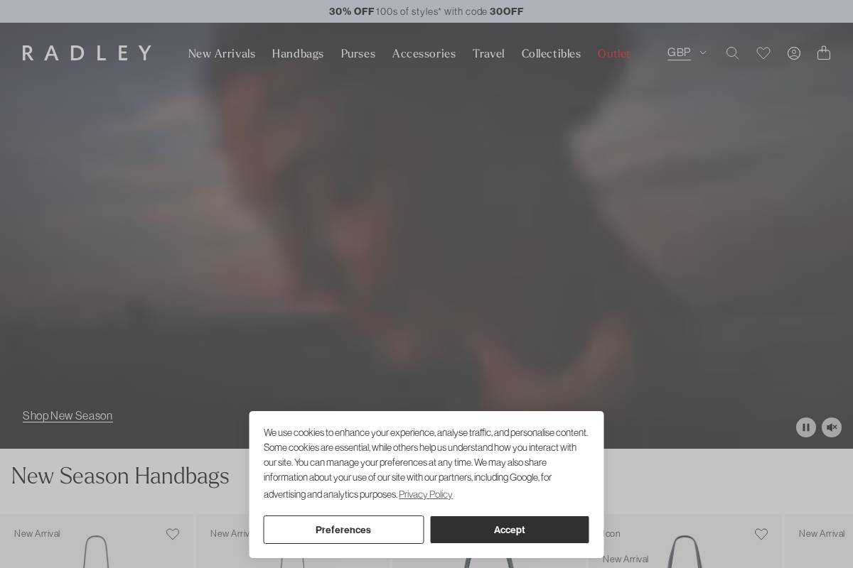 Radley London homepage screenshot