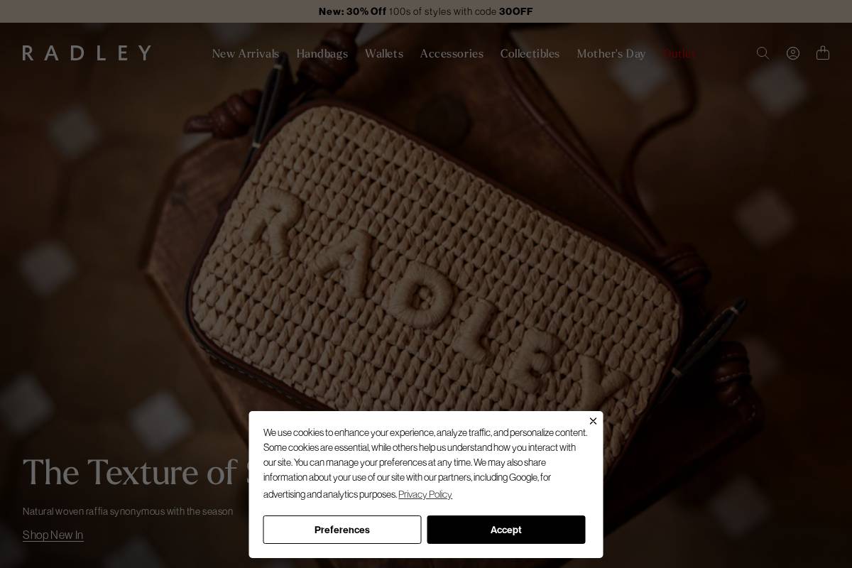 Radley London US homepage screenshot