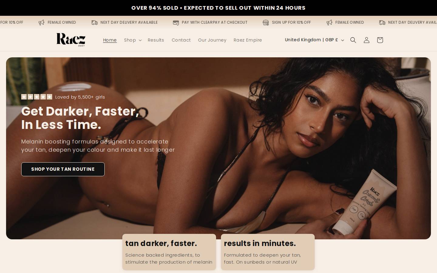 Raezbody homepage screenshot