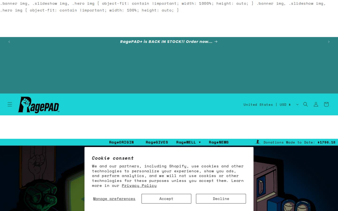 ragepads.com homepage screenshot