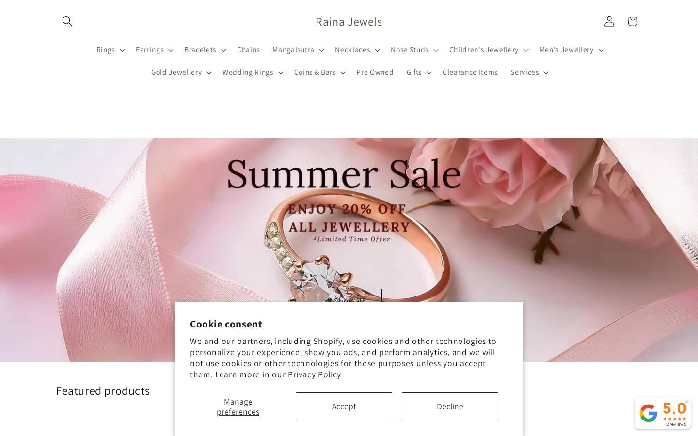 Raina Jewels homepage screenshot