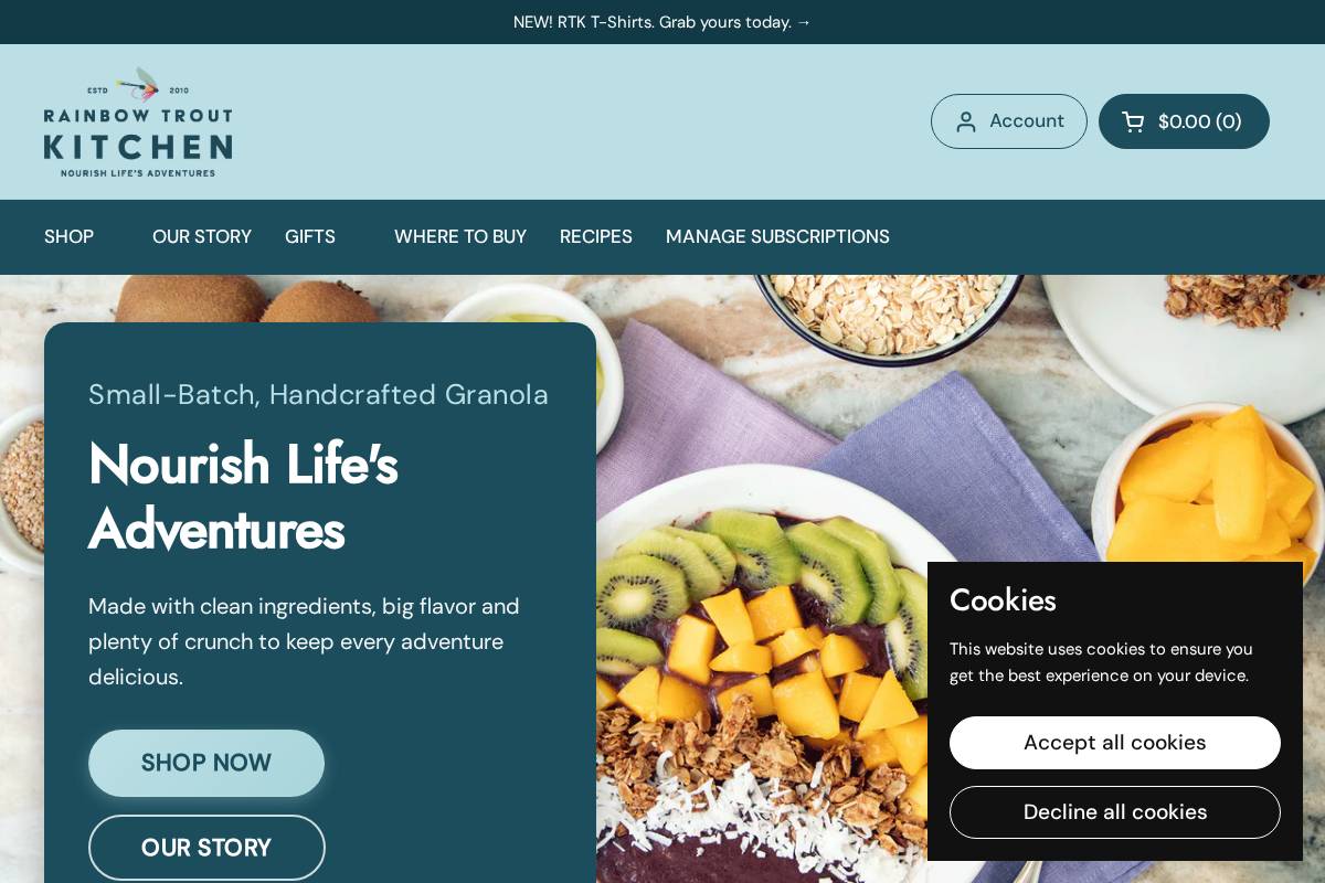 rainbowtroutgranola.com homepage screenshot