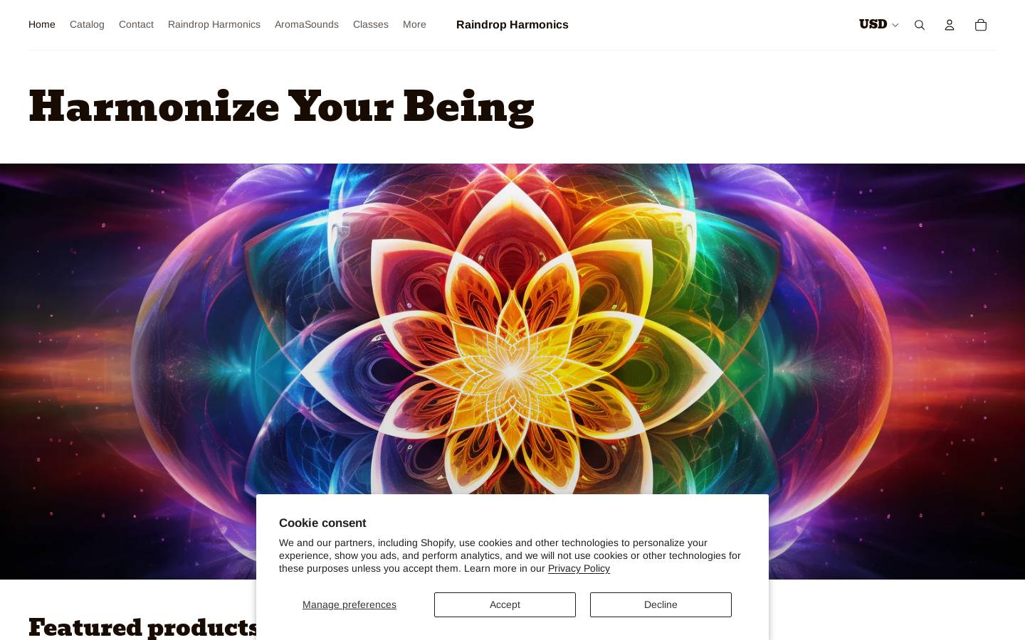 raindropharmonics.com homepage screenshot