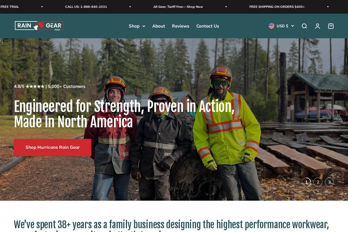 raingearpro.com homepage screenshot