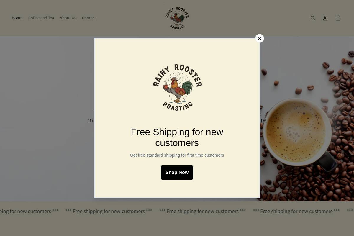 rainyroosterroast.com homepage screenshot