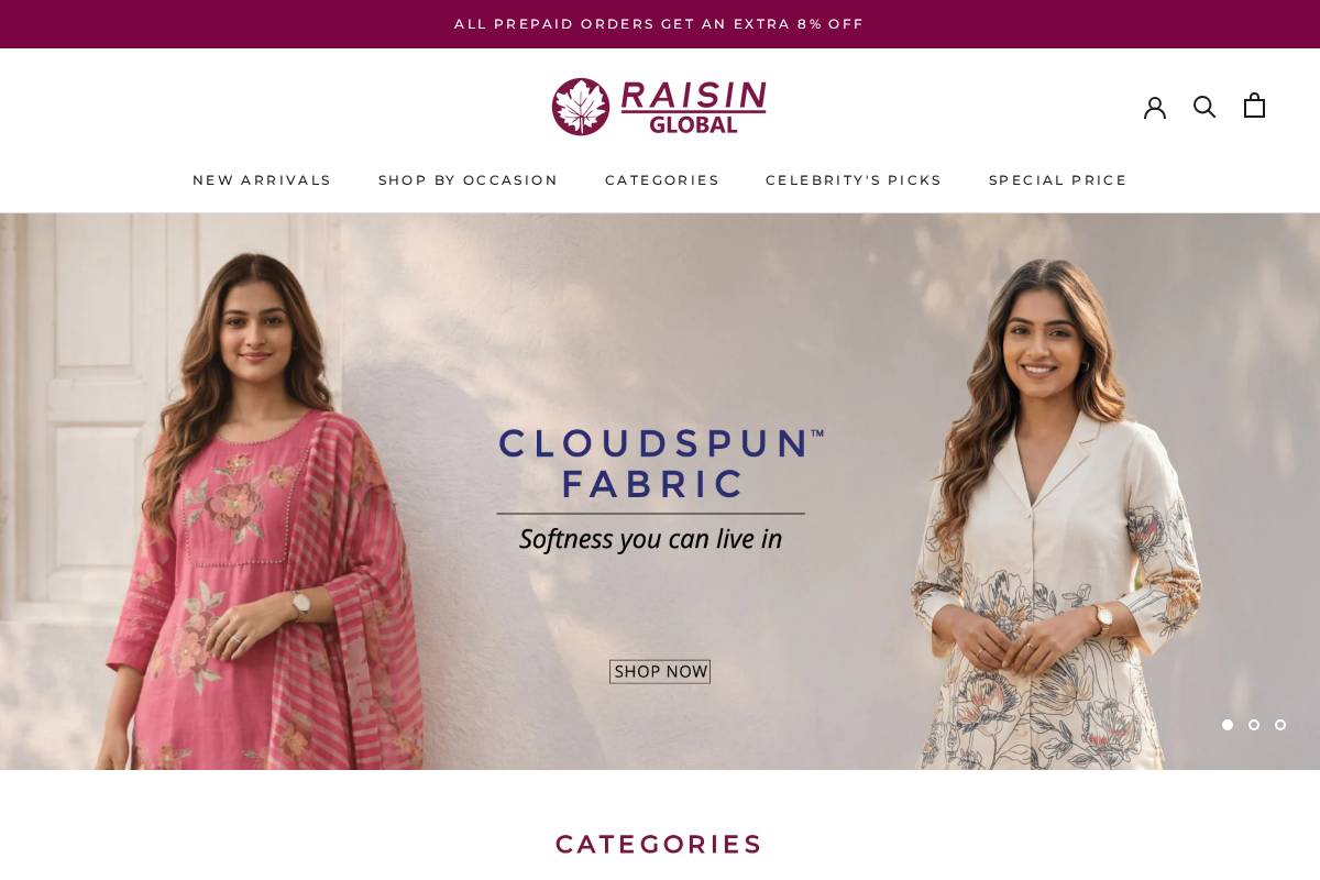raisinglobal.com homepage screenshot