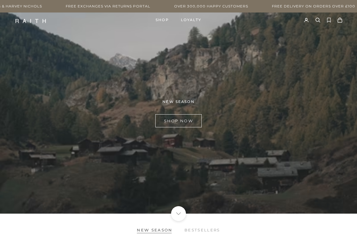 RAITH CLOTHING homepage screenshot