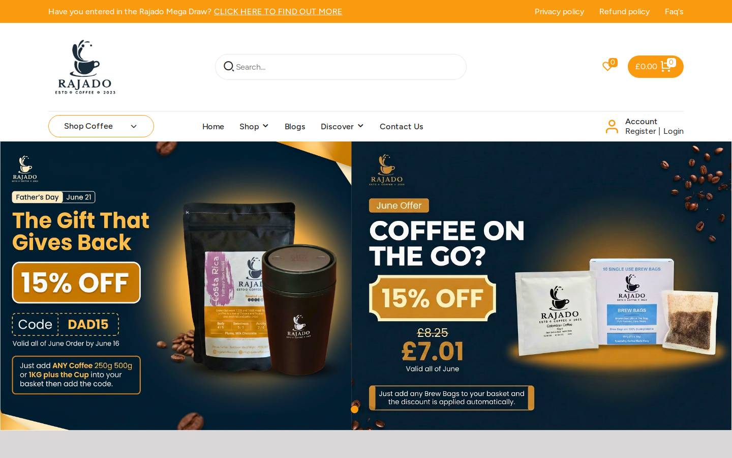 Rajado Coffee homepage screenshot