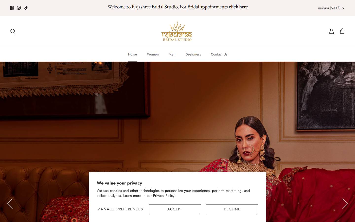 rajashreebridal.com.au homepage screenshot