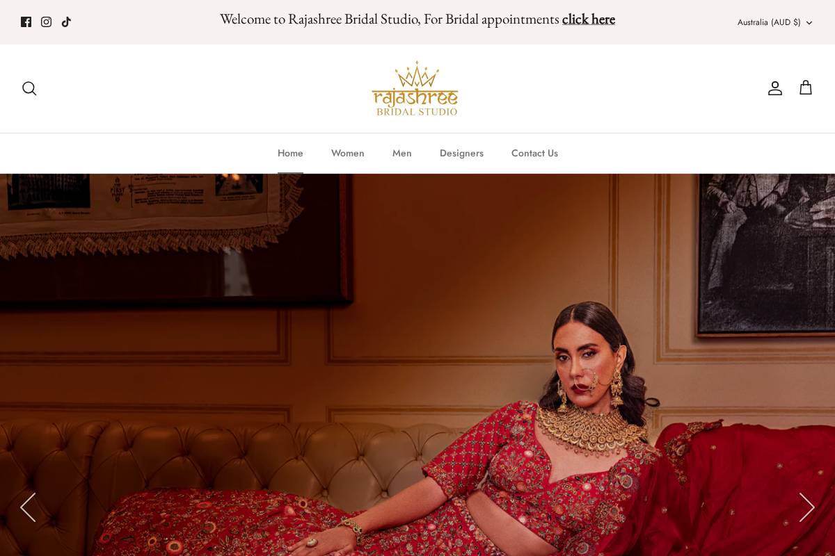 rajashreebridal.com homepage screenshot