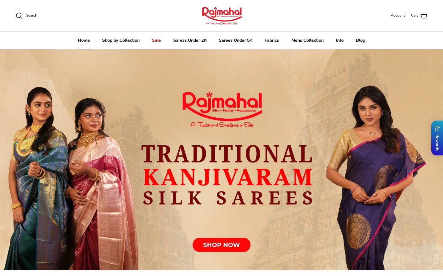rajmahalsilks.com homepage screenshot
