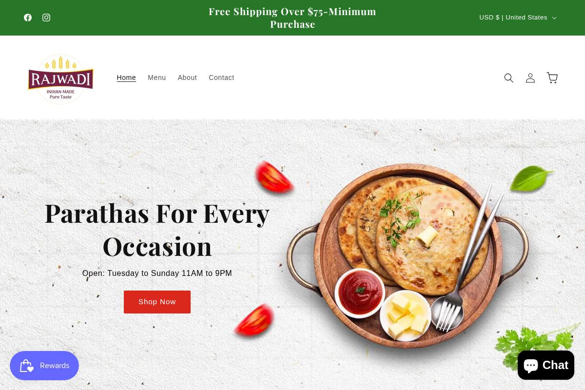 rajwadikitchen.com homepage screenshot