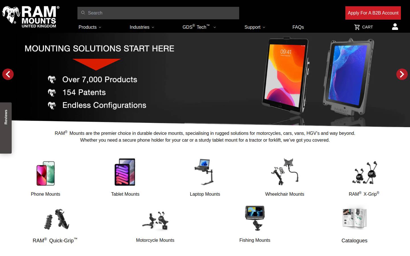RAM Mount UK homepage screenshot