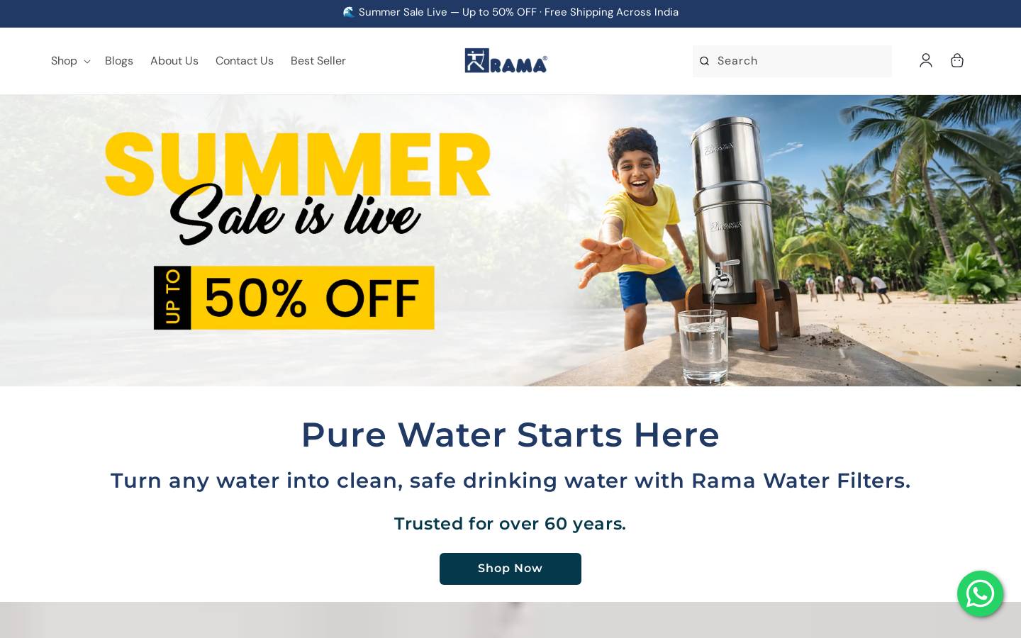ramawaterfilter.com homepage screenshot