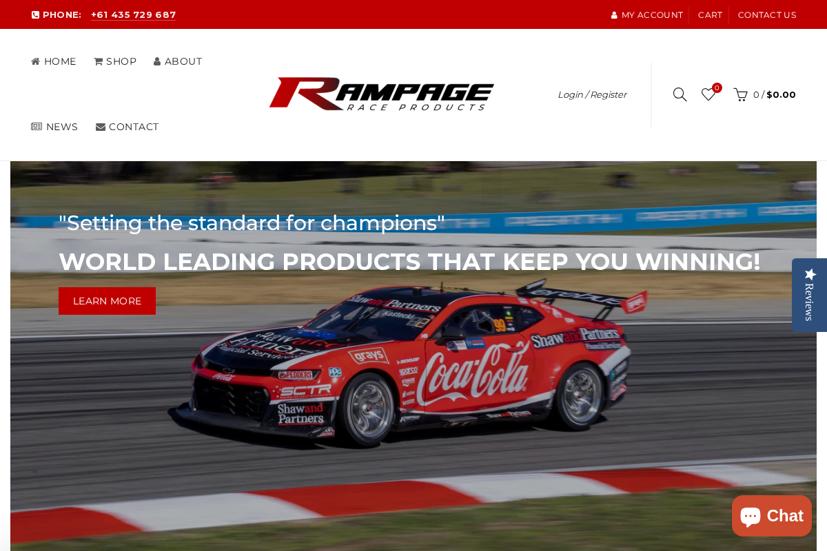 Rampage Race Products homepage screenshot