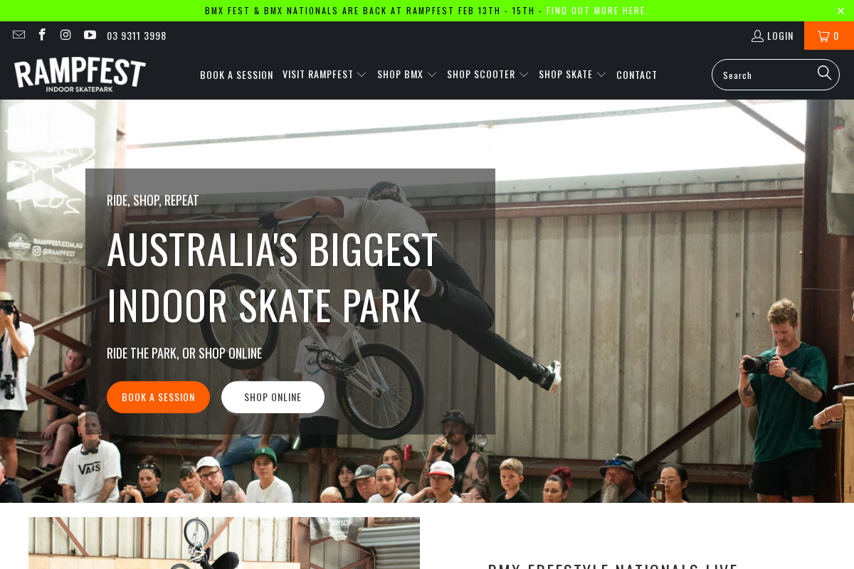 RampFest Indoor Skate Park Melbourne homepage screenshot