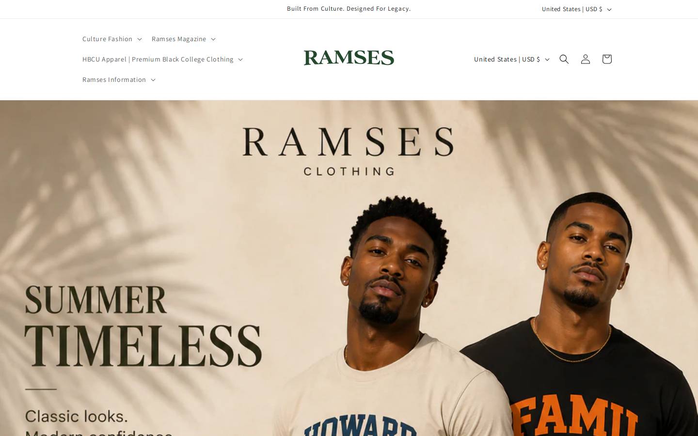 ramsesclothingco.com homepage screenshot