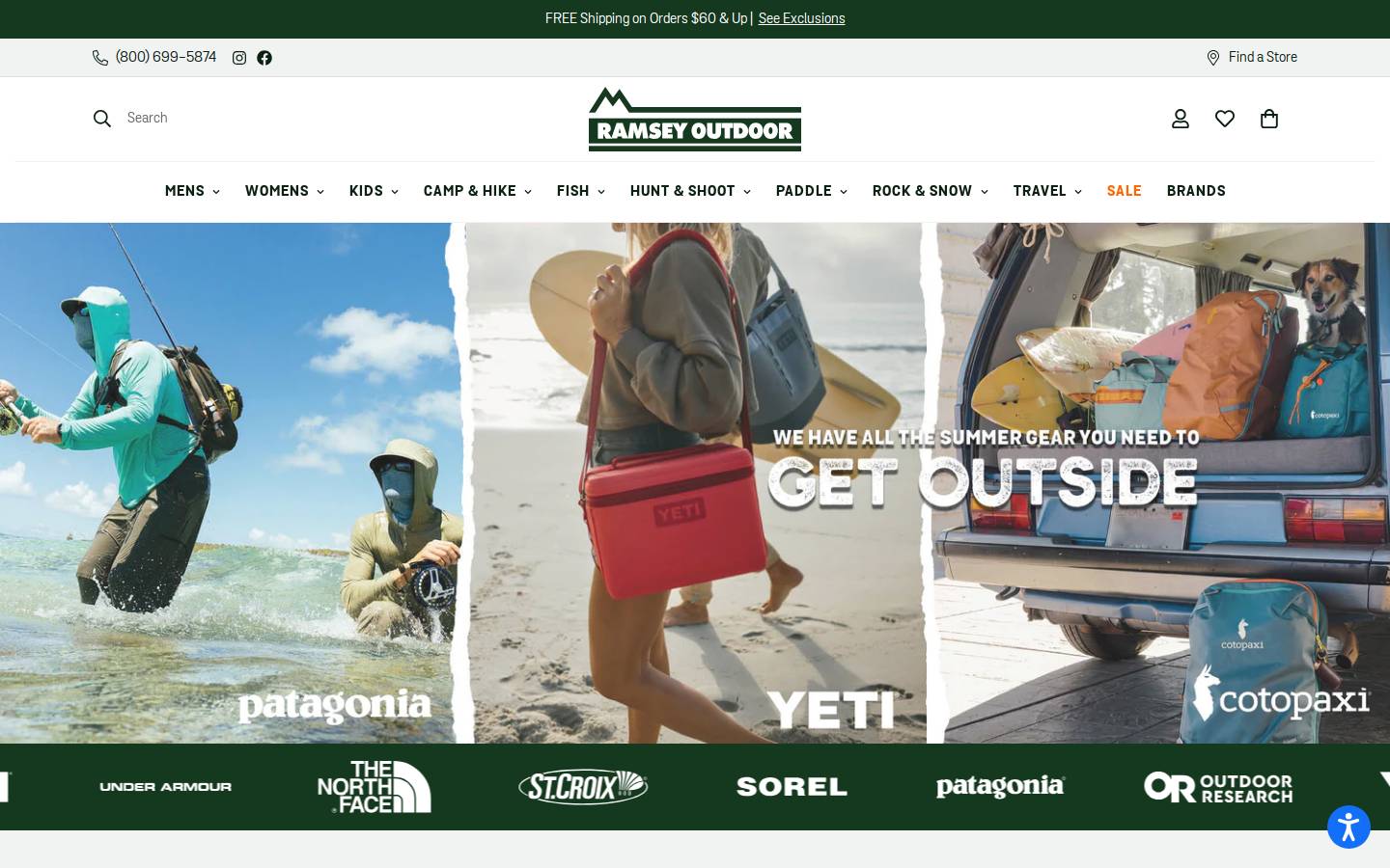 Ramsey Outdoor Stores homepage screenshot