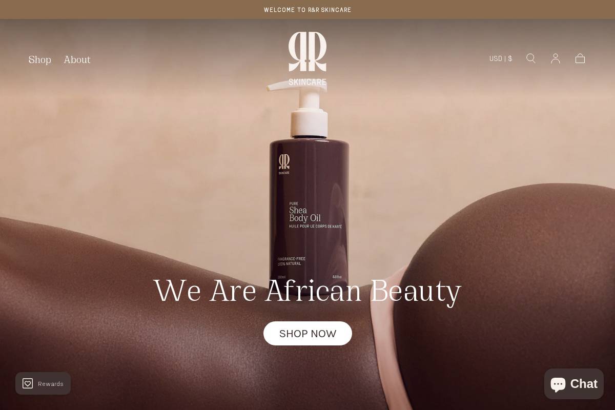 R&R Skincare homepage screenshot