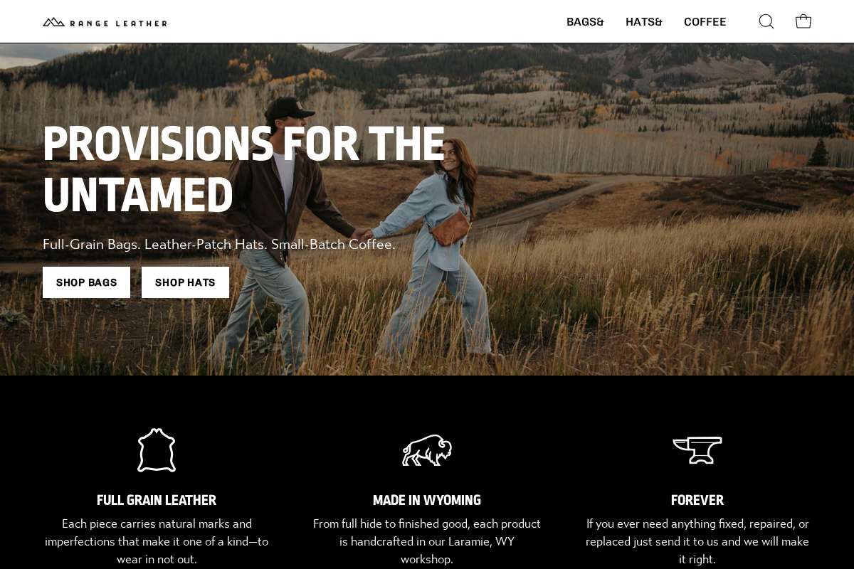 rangeleather.com homepage screenshot