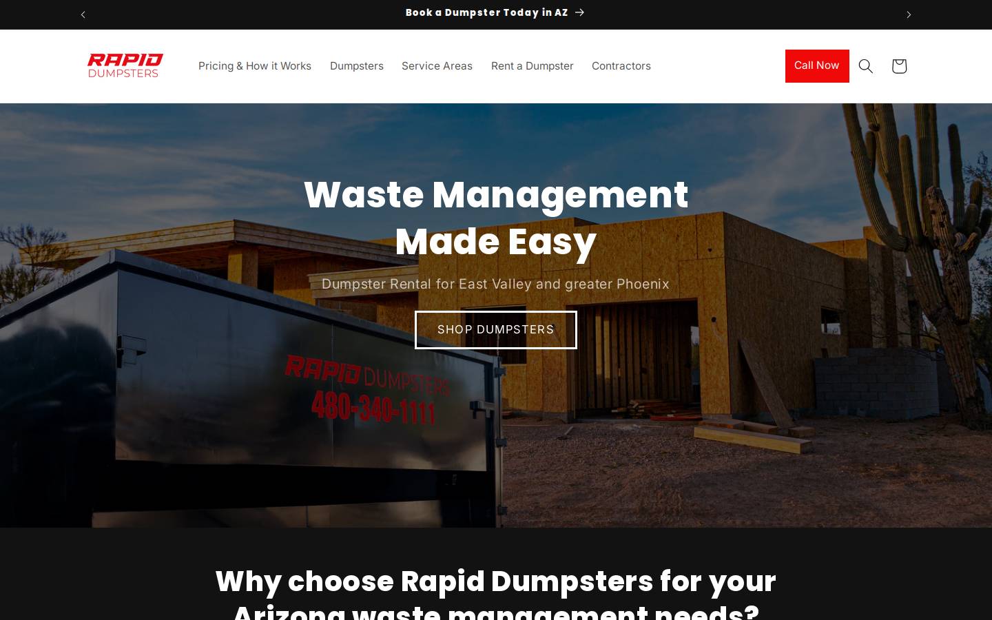 rapiddumpsters.com homepage screenshot