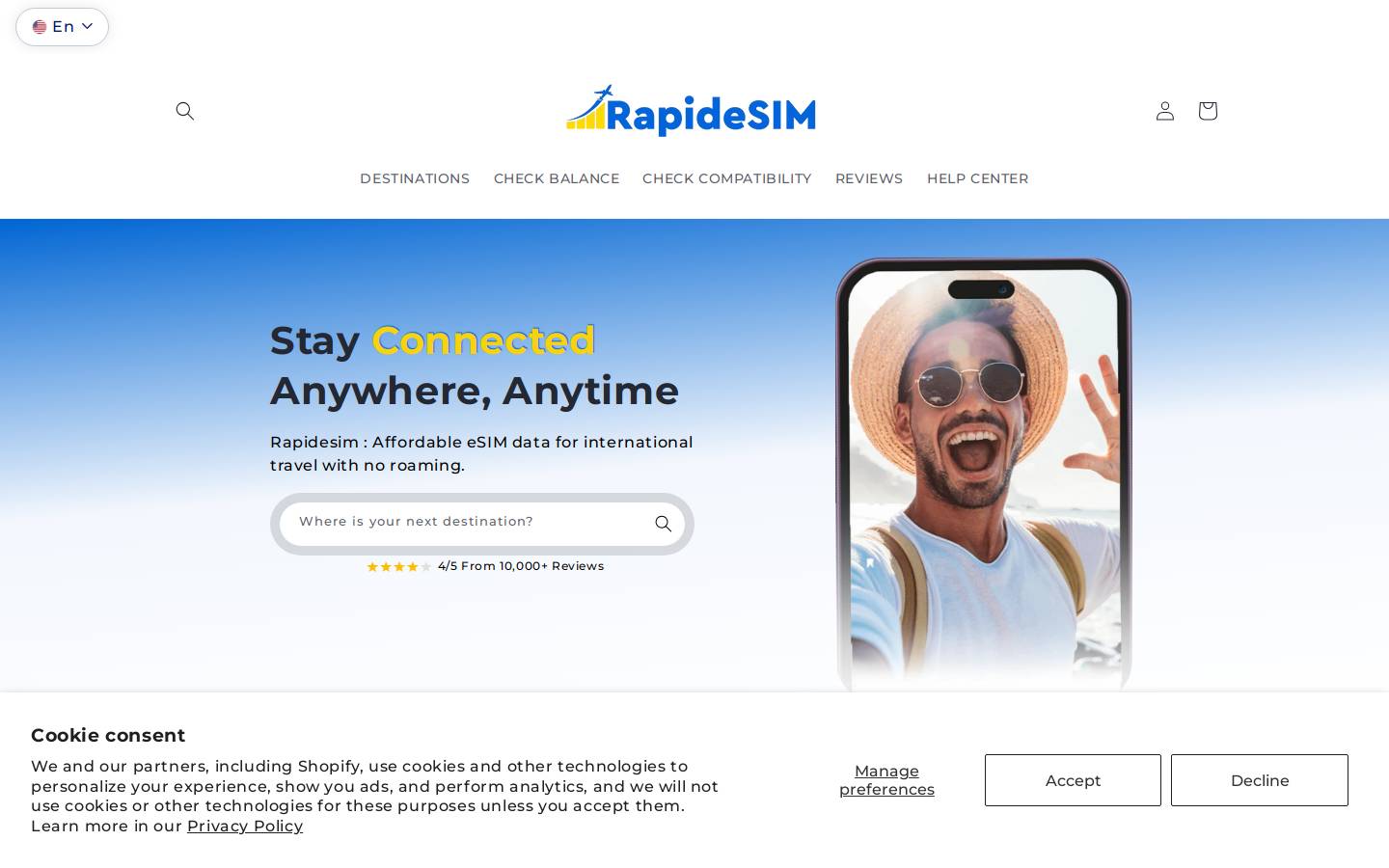 Rapidesim.com homepage screenshot