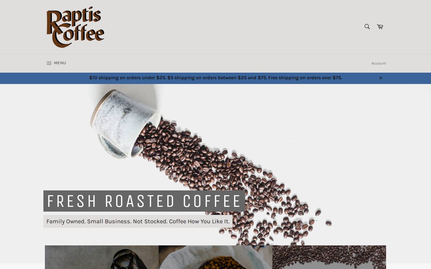raptiscoffee.com homepage screenshot