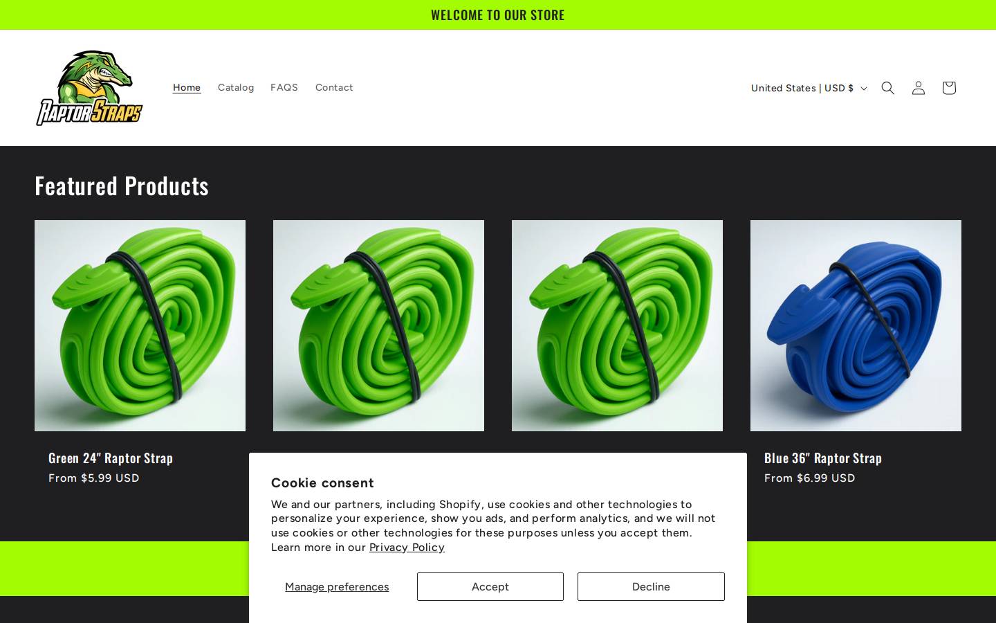 raptorstraps.com homepage screenshot