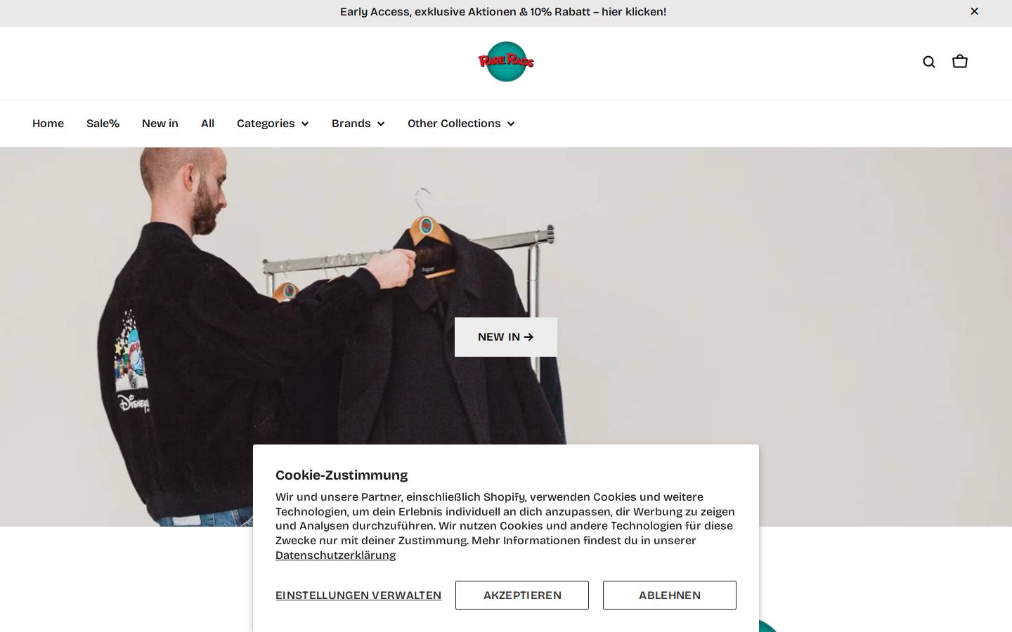 Rare Rags homepage screenshot