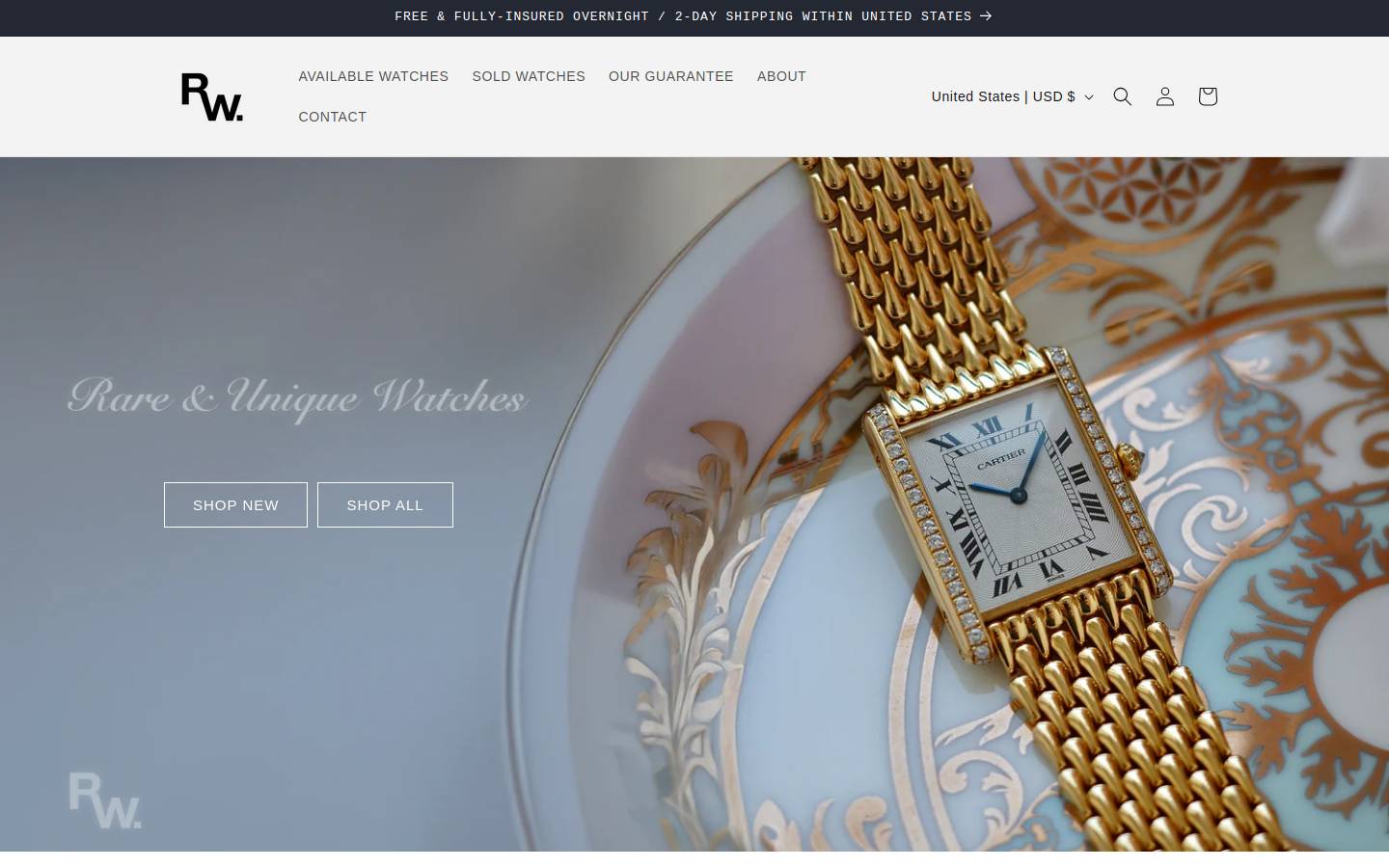 rare-wrist.com homepage screenshot