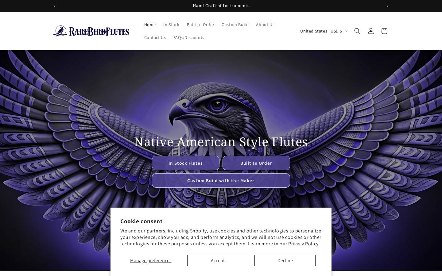 rarebirdflutes.com homepage screenshot