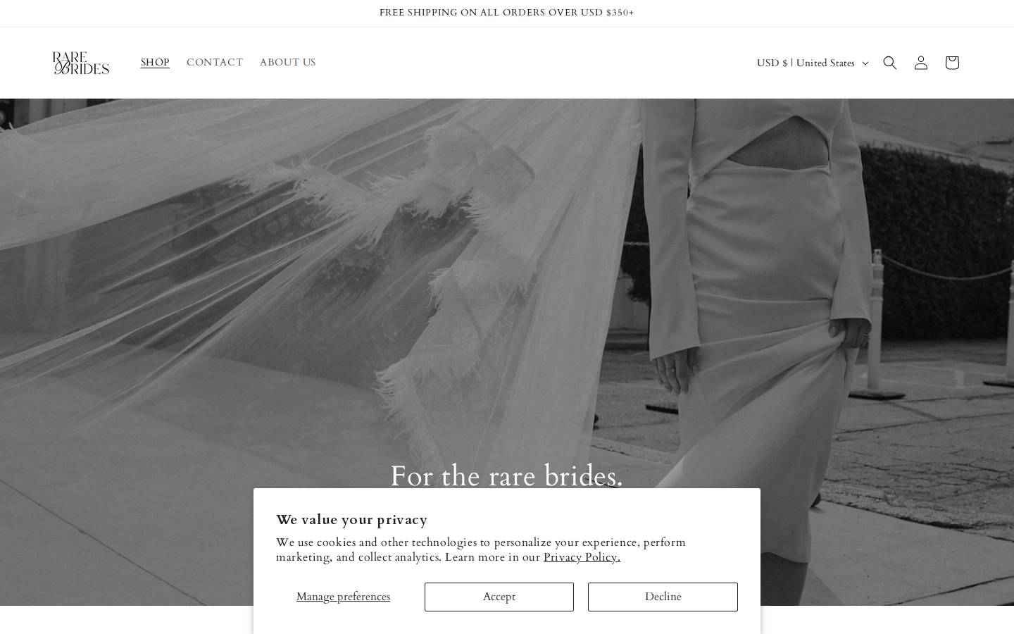 rarebrides.com homepage screenshot