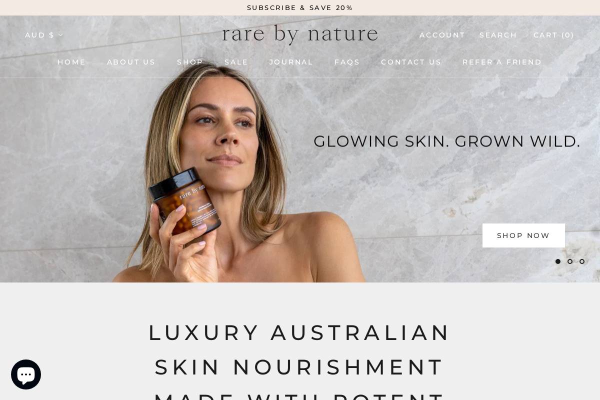 rarebynature.com homepage screenshot