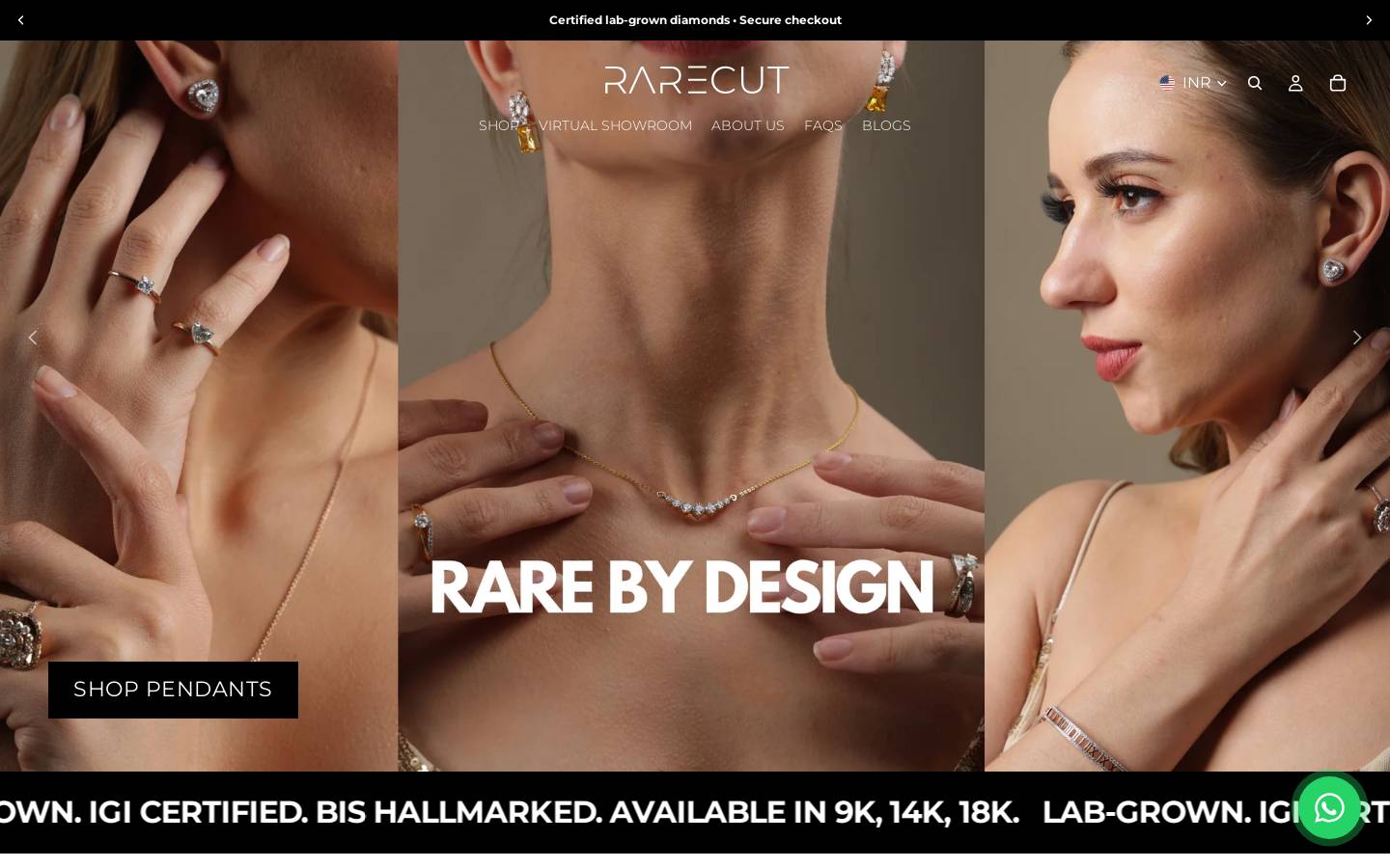 rarecutjewelry.com homepage screenshot