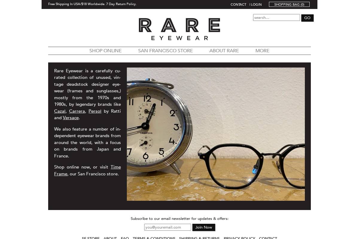 rareeyewear.com homepage screenshot