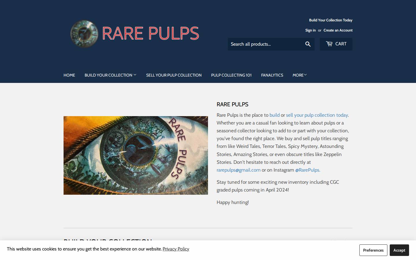 rarepulps.com homepage screenshot