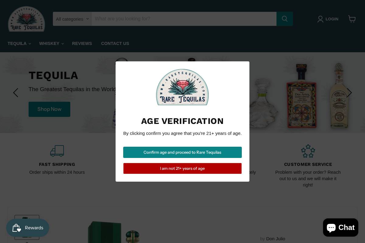 raretequilas.com homepage screenshot