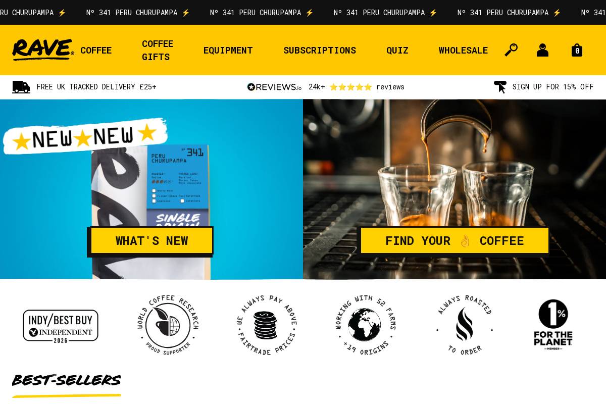 Rave Coffee homepage screenshot