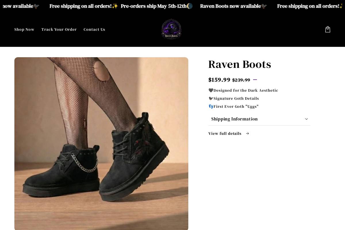 ravenboots.com homepage screenshot