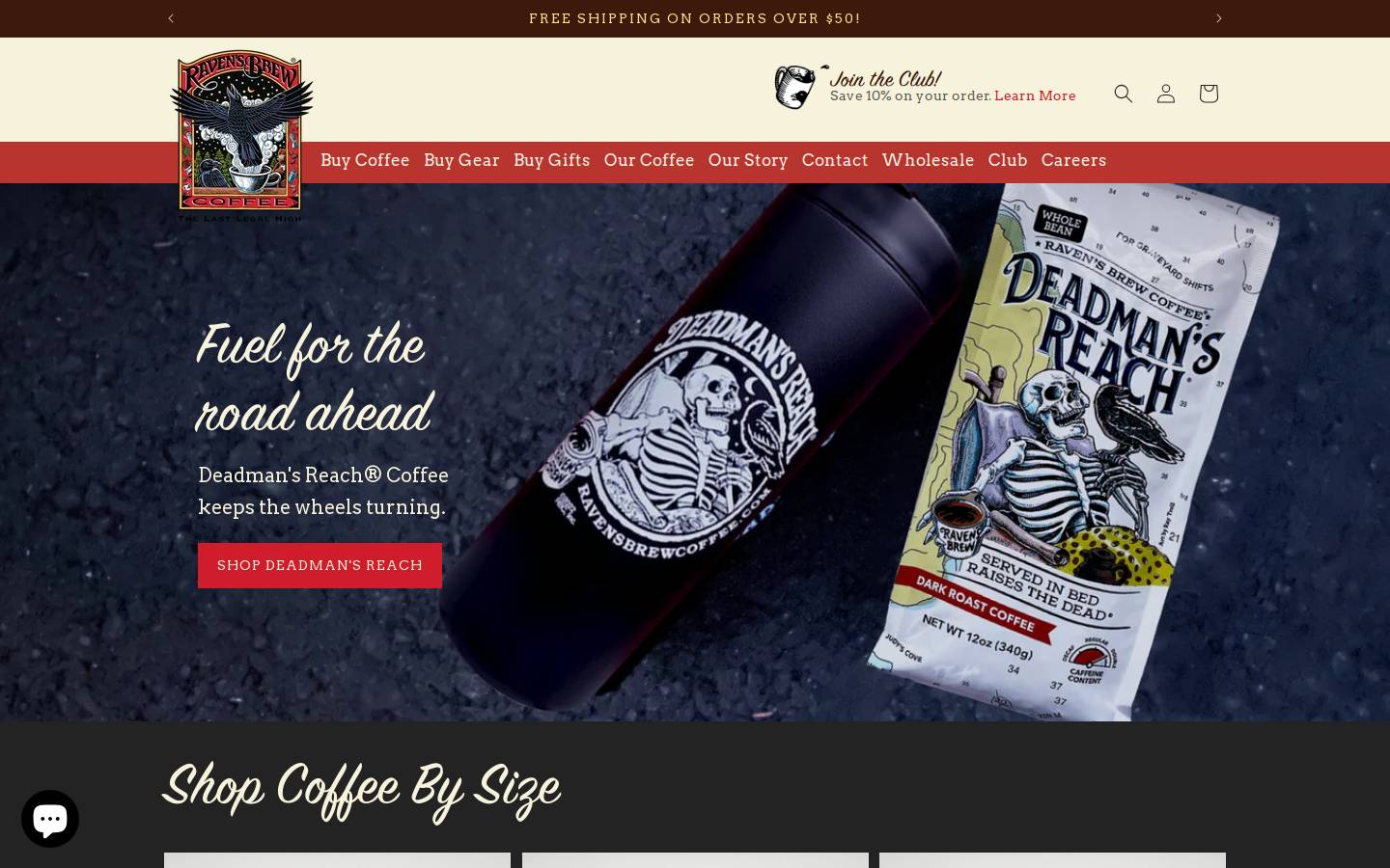 ravensbrewcoffee.com homepage screenshot