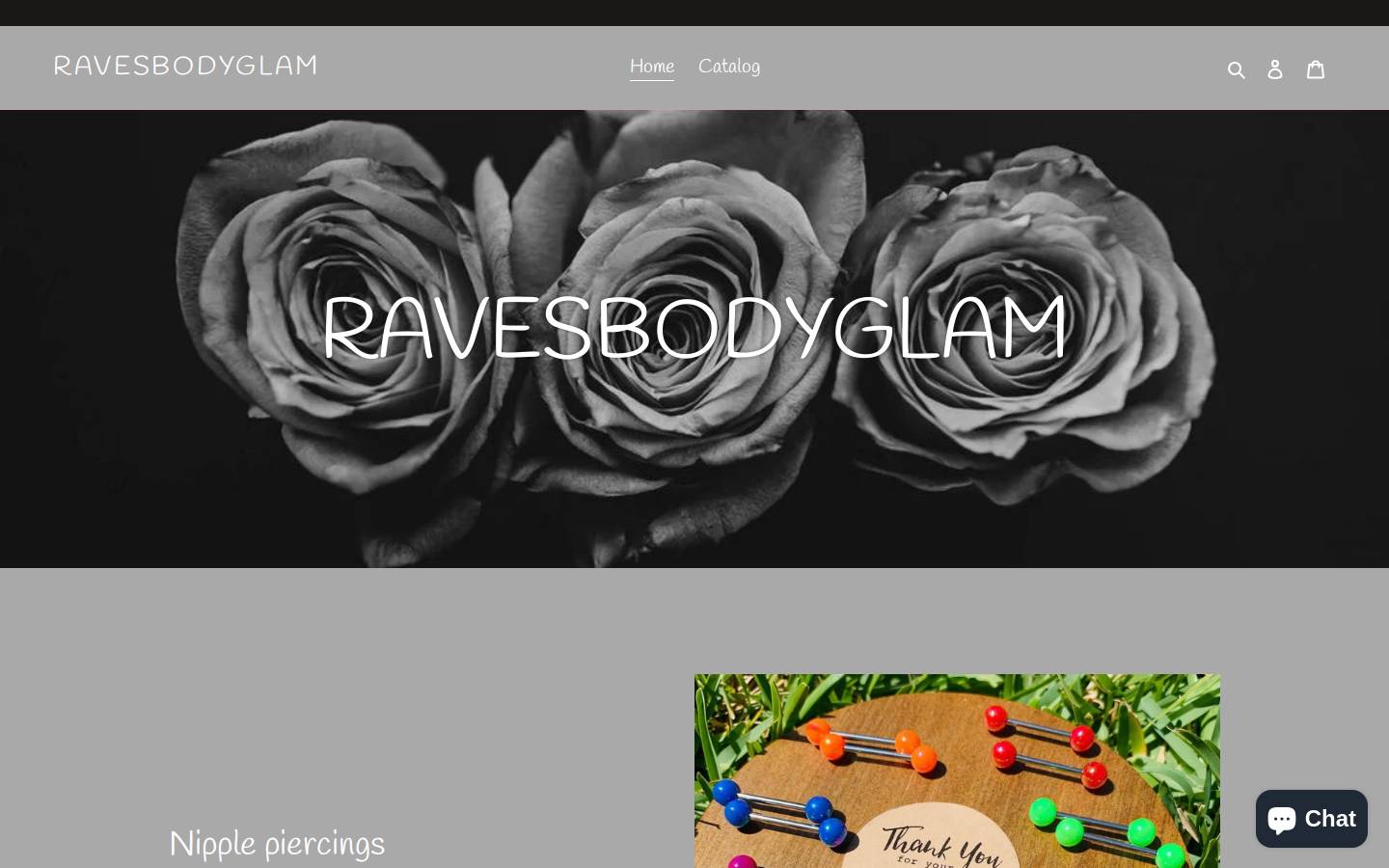 ravesbodyglam.com homepage screenshot